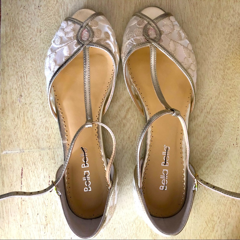 BHLDN Bella Belle Maisie Embroidered T-Strap Flats